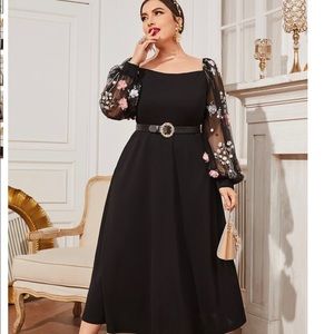 SHEIN Black floral appliqué dress.